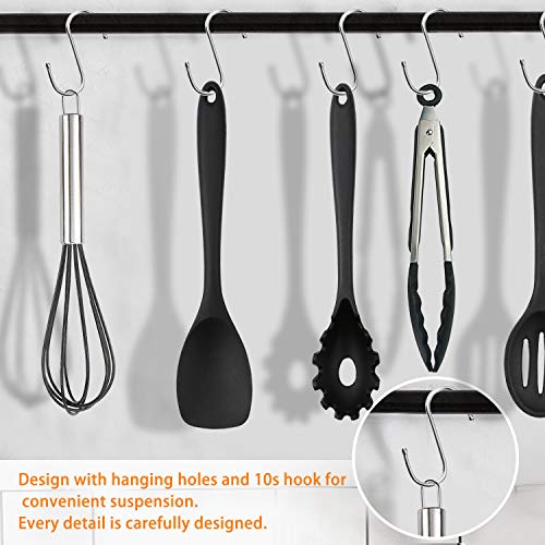 WisFox 10 uds Utensilios de Cocina de Silicona, Utensilios de Cocina de Silicona, Herramientas antiadherentes para Hornear en la Cocina 10 Juegos + 10 Ganchos S-Negro