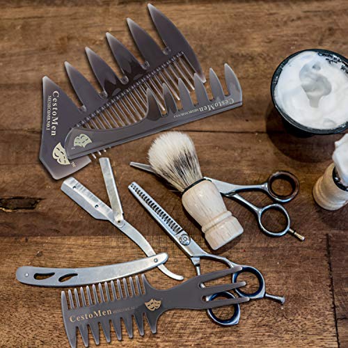 Wisolt 5 Piezas Peines de Peluqueria Profesional Hombre Set de Peines Dientes Anchos Horquilla Peine de Peluquería Barberos Peines para bigotes y peinados