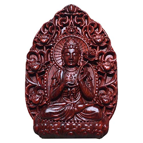 WLOWS Colgante Guanyin De Hoja Pequeña De Sándalo Rojo para Hombres Y Mujeres Samantabhadra Void Hidden Natal Buda Madera Gran Día Tathagata Buda Colgante,G