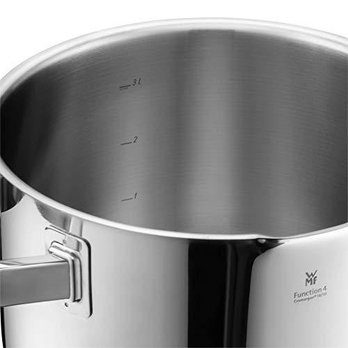 WMF Function 4 - Batería de Cocina, 4 Piezas Acero Inoxidable, 1 Olla Grande de 5.7 L, 1 Olla Mediana de 3.3 L, 1 Olla Pequeña de 1.9 L y 1 Cacerola de 3.4 L, Apta para Todo Tipo de Cocinas