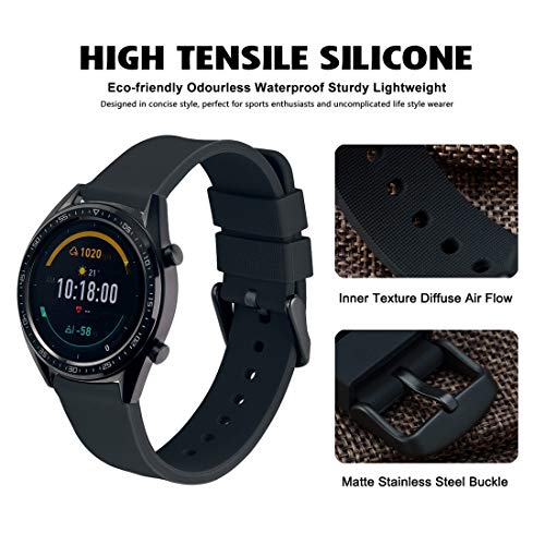 WOCCI 22mm Silicona Correa Reloj Hombre Mujer con Hebilla de Negro, Pulsera de Repuesto Negro