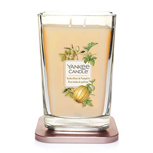 Yankee Candle - Colección Elevation, Vela aromática grande cuadrada de 2 mechas con tapa de plataforma, haba tonka y calabaza