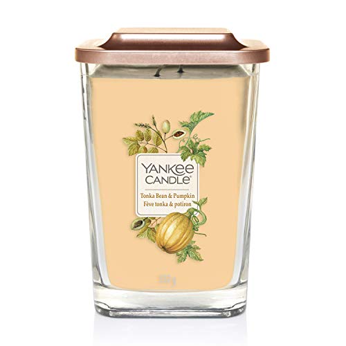 Yankee Candle - Colección Elevation, Vela aromática grande cuadrada de 2 mechas con tapa de plataforma, haba tonka y calabaza