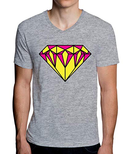 Yellow and Pink Diamond Artwork Camiseta con Cuello de Pico para Hombre Small