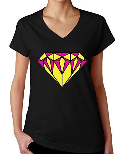 Yellow and Pink Diamond Artwork Camiseta con Cuello de Pico para Mujer Large