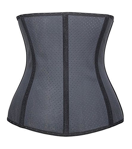 YIANNA Mujer Fajas Reductoras Adelgazante Respirable Corsé Cintura Entrenador Cincher Corset Bustier de Cinturón Formación Negro,UK-YA10533-Black-M