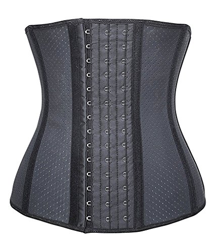 YIANNA Mujer Fajas Reductoras Adelgazante Respirable Corsé Cintura Entrenador Cincher Corset Bustier de Cinturón Formación Negro,UK-YA10533-Black-M