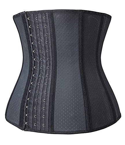 YIANNA Mujer Fajas Reductoras Adelgazante Respirable Corsé Cintura Entrenador Cincher Corset Bustier de Cinturón Formación Negro,UK-YA10533-Black-M