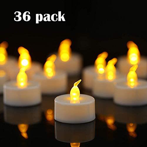 YIWER 36 unidades LED Velas CR2032 pilas velas sin llama,Velas de té,Velas LED,Velas parpadeantes sin Llama,Velas Artificiales realistas a Pilas con luz Amarilla cálida,36pcs