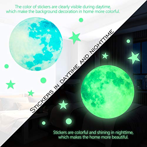 Yosemy Luminoso Pegatinas de Pared Luna Estrellas Puntos Pegatinas de Pared para Niños Infantil Fluorescente Adhesivos Decoración para Dormitorio, 4 Piezas 563pcs