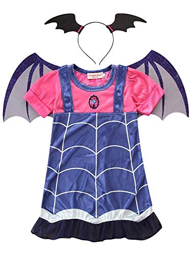 YOSICIL Disfraz de Vampirina Vampiro Historieta Princesa Vestidos de Fiesta Juego de Vampiro con Diadema y Alas de Murciélago Bebé Infantil 2-8 Años