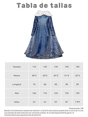 YOSICIL Niñas Cosplay Vestido de Princesa Elsa con Capa Vestido de Frozen Manga Larga Vestido Largo Disfraz Azul Dulce Disfraz Ceremonia de Fiesta Halloween Navidad 3-9 años 100-150cm