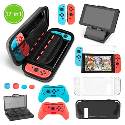 Younikoo Kit Accesorios para Nintendo Switch - Funda con patrón de Hormiga para/Funda Donde caben Tarjetas de Juego/Funda de Silicona/Funda de TPU para/Soporte/Protector de Pantalla HD(17 in 1)