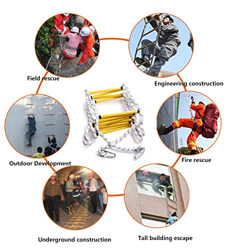 YQ&TL Escalera De Cuerda De Escape De Incendio- 5-10 Metros Escalera De Evacuación Emergencia para Adultos Niños, Escalera De Seguridad con Ganchos para Rescate Escape, Fuerte Plegable (5M/10M) 10m