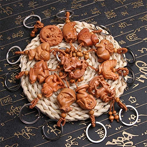 YUNGYE Étnica del Estilo Doce del Zodiaco De La Mascota De Caoba del Dragón Llavero del Coche De Talla Regalos De Los Hombres Colgante Caballo Y La Serpiente For Las Mujeres Llavero (Color : Monkey)