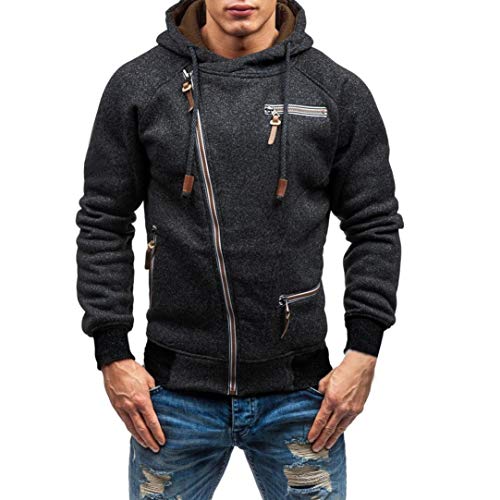 Yvelands Casual Zip Manga Larga Top Hombres Guapo Personalidad Moda Cremallera con Capucha Slim Fit Sudadera Outwear Tops Blusa Vaction Verano, Liquidación (Negro, XL)