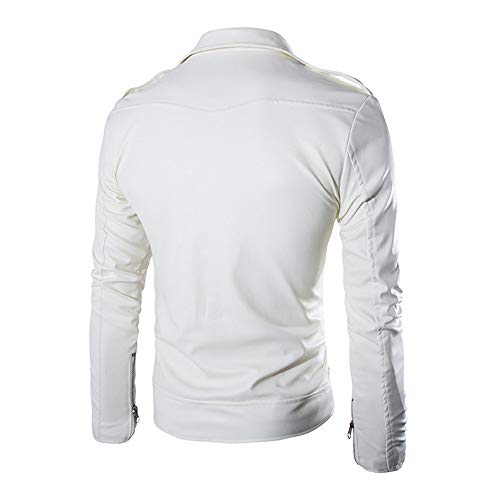 Yvelands Liquidación de Camisas para Hombres, Chaqueta de Cremallera de Bolsillo de Cuero de la Motocicleta del Cuello de la Personalidad de los Hombres (Blanco, M)