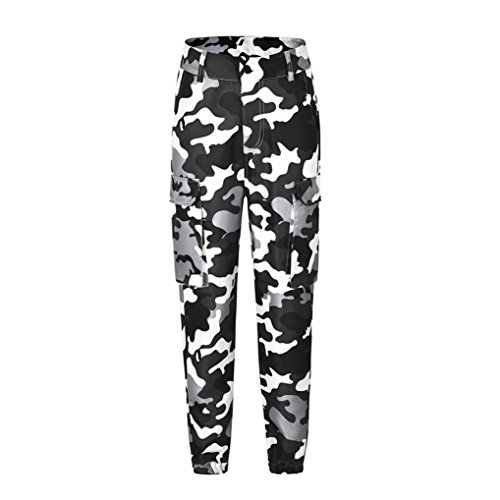 Yvelands Moda Mujer Pantalones de Carga Elegante Camo Pantalones Casuales Ejército Militar Combate Pantalones de Camuflaje Deporte, Liquidación (Blanco, M)