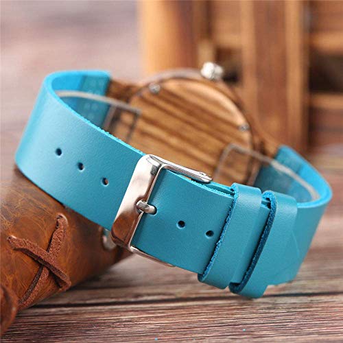 Yxxc Wooden Watch Women Wood Watches Minimalist Bright Blue Casual Leather Quartz Female Natural Bamboo Clock