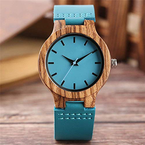 Yxxc Wooden Watch Women Wood Watches Minimalist Bright Blue Casual Leather Quartz Female Natural Bamboo Clock