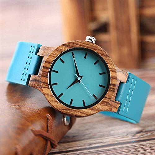 Yxxc Wooden Watch Women Wood Watches Minimalist Bright Blue Casual Leather Quartz Female Natural Bamboo Clock