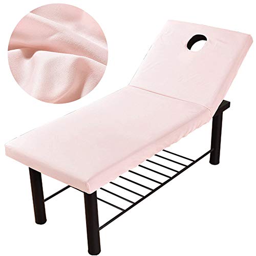 Yzki - Sábana de masaje para masaje de belleza, cubierta para sofá con orificio facial, borde de cordón elástico para todo el mundo, funda de cama de masaje suave profesional, 70 x 190 cm (blanco)