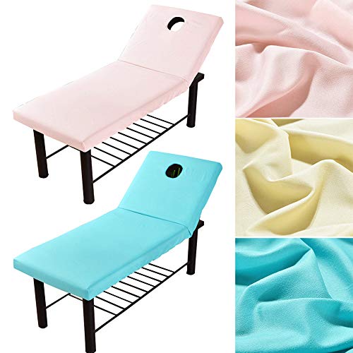 Yzki - Sábana de masaje para masaje de belleza, cubierta para sofá con orificio facial, borde de cordón elástico para todo el mundo, funda de cama de masaje suave profesional, 70 x 190 cm (blanco)