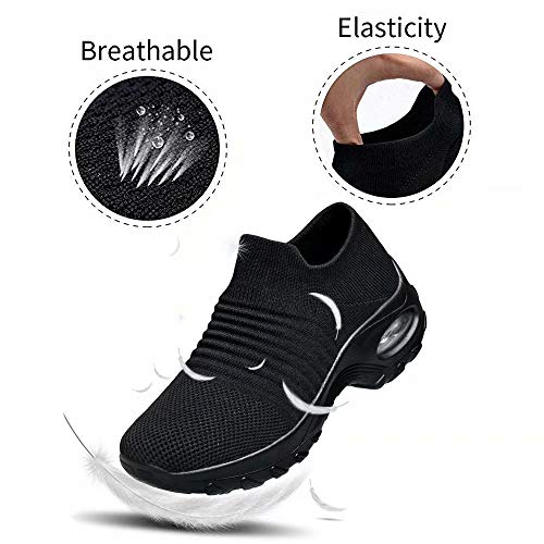 Zapatos Deporte Mujer Zapatillas Deportivas Correr Gimnasio Casual Zapatos para Caminar Mesh Running Transpirable Aumentar Más Altos Sneakers Negro Gris Morado Rojo 35-44 Negro 39