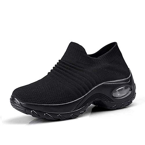 Zapatos Deporte Mujer Zapatillas Deportivas Correr Gimnasio Casual Zapatos para Caminar Mesh Running Transpirable Aumentar Más Altos Sneakers Negro Gris Morado Rojo 35-44 Negro 39