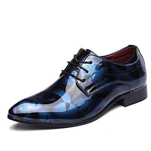 Zapatos Oxford Hombre, Cuero Cordones Vestir Derby Calzado Boda Negocios Marron Azul Gris Rojo 37-50EU BL41