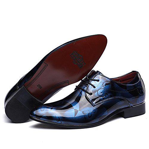 Zapatos Oxford Hombre, Cuero Cordones Vestir Derby Calzado Boda Negocios Marron Azul Gris Rojo 37-50EU BL42