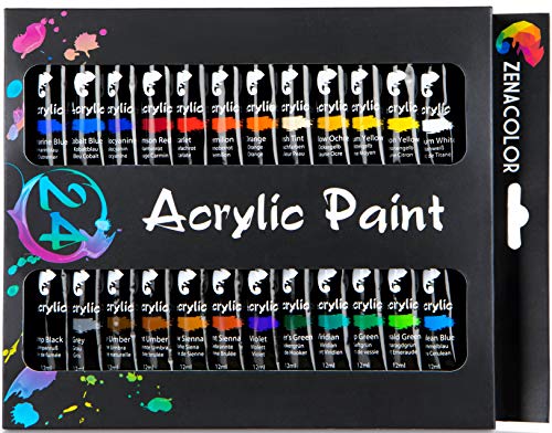 Zenacolor - Set de 24 Tubos de Pinturas Acrilicas - 24 x 12ml