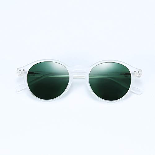 ZENOTTIC Gafas de sol Polarizadas Redondo Retrospectivo Clásico Retrospectivo Lentes de sol Marco UV400 Para hombres y mujeres (CRISTAL MATE + VERDE)