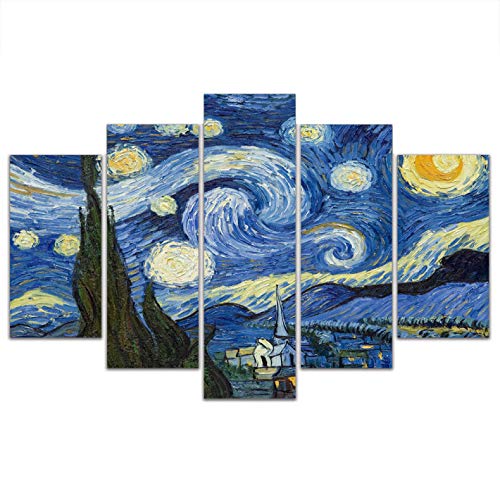 ZhenFa Obras de Van Gogh Estrella Flor de Albaricoque Cinco-Link Collage 5 Frameless combinación Colgante Pintura (Lata, Pegamento de Doble Cara, Tales como Fijo o Imagen tensa suspensión de Marco)