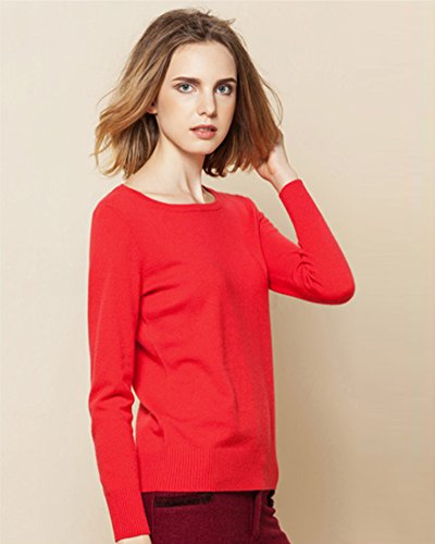 zhili Sueter Manga Larga Cuello Redondo para Mujer - 100% Cashmere XL Rojo