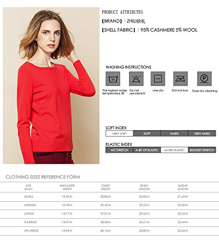 zhili Sueter Manga Larga Cuello Redondo para Mujer - 100% Cashmere XL Rojo