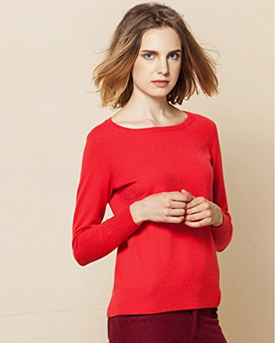 zhili Sueter Manga Larga Cuello Redondo para Mujer - 100% Cashmere XL Rojo