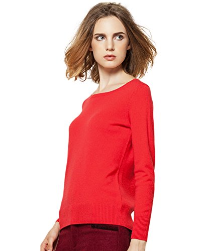 zhili Sueter Manga Larga Cuello Redondo para Mujer - 100% Cashmere XL Rojo