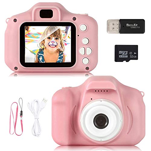 ZStarlite Cámara Digital para Niños, 1080P 2.0"HD Selfie Video Cámara Infantil, Regalos Ideales para Niños Niñas de 3-10 Años, con Tarjeta TF 32 GB, Lector de Tarjetas (Rosa)