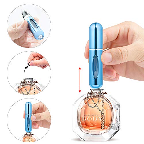 ZWOOS Atomizador Perfume Recargable, 4 Pieza Atomizador del Perfume, 5ml Botella Vacío Pulverizador Viaje en Bolso, Bomba Recargable Perfume Spray Frasco