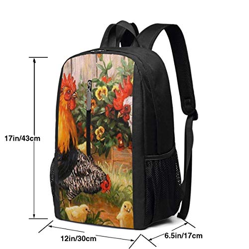 ZYWL Mochila de Pintura de Flores de jardín de Pollo, Mochila para computadora portátil Duradera de Negocios, Bolsa de computadora de Escuela universitaria Resistente al Agua, Regalos para Hombres y