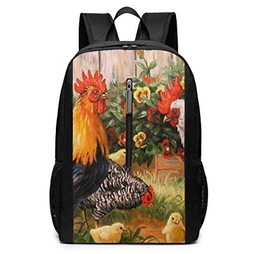 ZYWL Mochila de Pintura de Flores de jardín de Pollo, Mochila para computadora portátil Duradera de Negocios, Bolsa de computadora de Escuela universitaria Resistente al Agua, Regalos para Hombres y