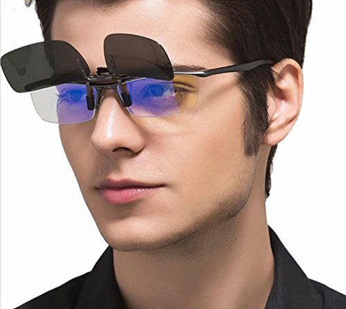 ZYZH 2 pares de gafas de sol HD polarizadas + visión nocturna Gafas Clip para hombres miopes Mujeres UV400 reduce reflejos de reflejos ideales para conducir Caza de tiro - amarillo + gris