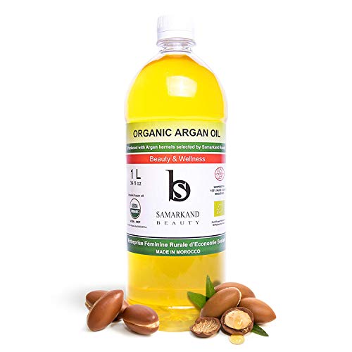 1 Litro - Aceite de Argán BIO 100% Puro Orgánico primera Presión en Frío para Pelo & Piel - El Original de Marruecos