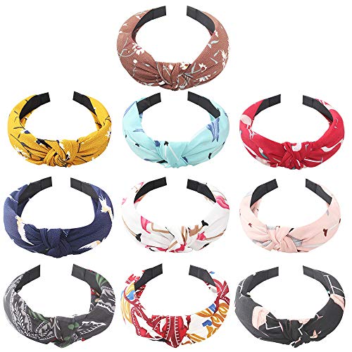 10 Piezas de Ancho Bandas de la Cabeza Twist Knot Turban Diadema Moda Elástica Floral Imprimir Diadema Accesorios para el Cabello para Mujeres y Niñas, 10 Estilos.