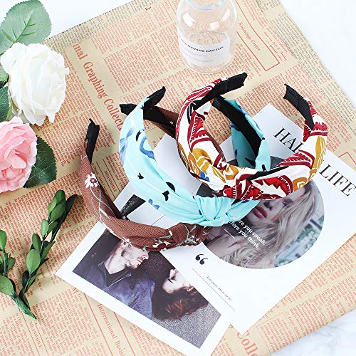 10 Piezas de Ancho Bandas de la Cabeza Twist Knot Turban Diadema Moda Elástica Floral Imprimir Diadema Accesorios para el Cabello para Mujeres y Niñas, 10 Estilos.