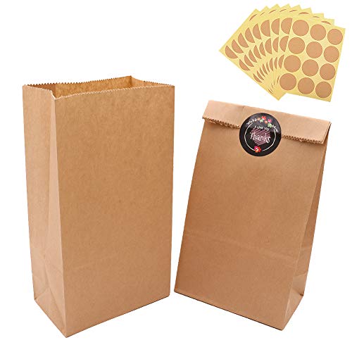 100 Piezas Calidad Bolsa de Papel Kraft 12X21X7CM - ZOORE Biodegradable Bolsas de Papel Regalo Para Navidad/Bodas/Fiestas de Cumpleaños/galletas/gominolas cualquier evento o regalos pequeños(70g/m2)