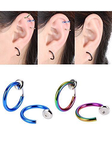 12 Piezas Aros de Oreja sin Agujero Pendiente de Nariz Falso Aro de Labio Bisutería de Cuerpo para Hombres y Mujeres, 6 Colores