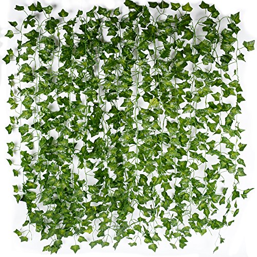 (12pcs x 2m) Hiedra Hojas de Vid Artificial Guirnalda Plantas Decoración Verde Follaje de Seda Hogar Jardín Valla Boda Fiesta Ventana Escalera Exterior