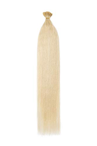 16"(40cm) Extensiones de Queratina Pelo Natural [0.5g*100 Mecha] #60 Rubio Platino Cabello Humano 100% Remy [Tipo I] Pre bonded Hair Extensions Invisible (50g)